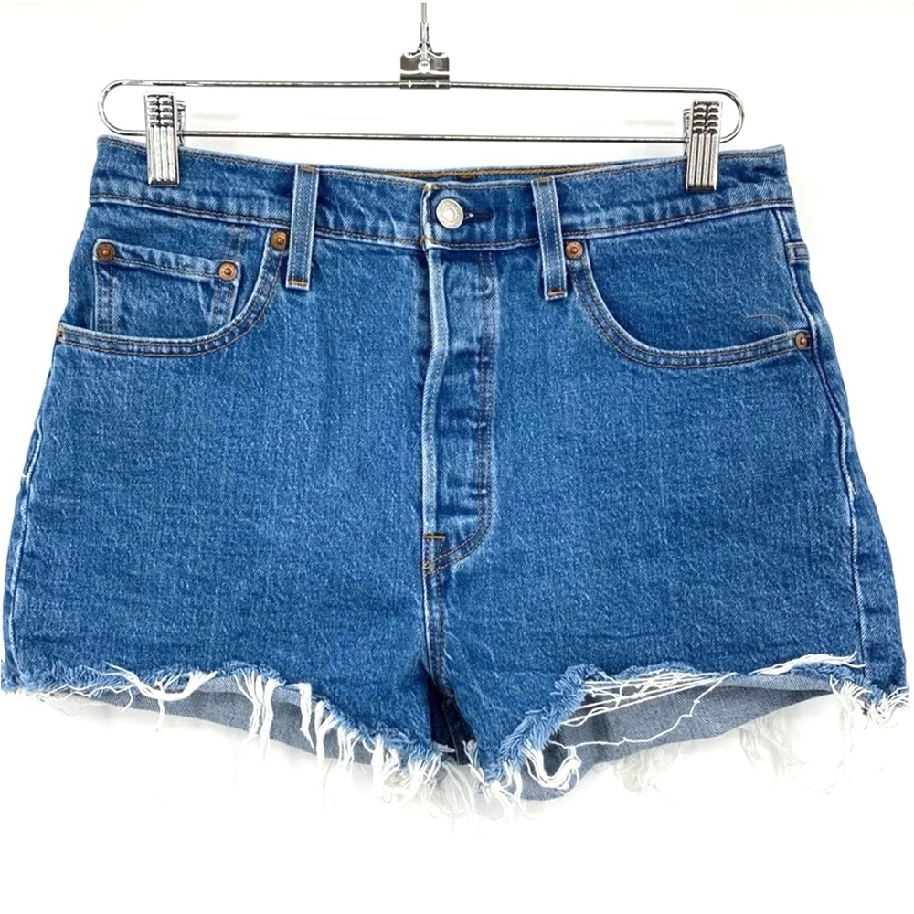 Levi's Strauss 501 Jean‎ Shorts Womens Sz W29 Blue Denim Raw Frayed Hem Shortie